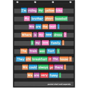 EAMAY Standard Pocket Charts, Clear 10 Pocket Chart for Teacher Lessons in a Classroom or Home Use  Fits Standard 3 Sentence Strips and Word Cards, Black