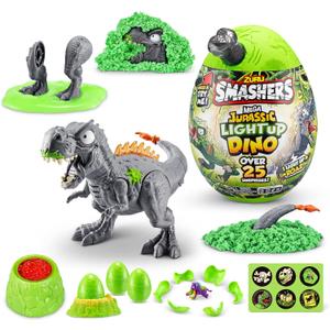 Smashers Mega Jurassic Light Up Dino Egg (T-Rex) by ZURU Collectible Egg with Over 25 Surprises, Volcano Slime, Fossil Toy, Dinosaur Toys, T-Rex Toy for Boys and Kids