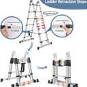 Telescoping Ladder A Frame 12.5 FT, Extension Ladder with Balance Bar & Stabilizers, Collapsible Foldable Ladder for Indoor & Outdoor & Rvs, Multi-Position Compact Ladder for Home, 330lbs Capacity
