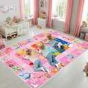 BATATADOCE Alphabet Rugs for Kids Playroom - Cartoon Kids Bedroom Rug Play Mat for Learning Alphabet,Numbers,Animal,Colors,Season,Cute Classroom Rug for Children Girls Bedroom Decor, Pink, 4x6 Feet