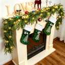 Christmas Garlands 9FT Artificial Norfolk Pine Garland with 100LED Light Fake Winter Pine Needles Greenery Garlands for Table Mantle Fireplace Wall Porch Indoor Outdoor Christmas Decor (Warm White)