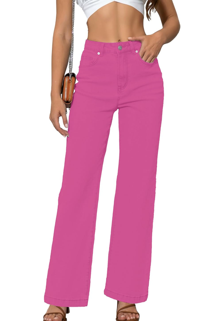 Womens Jeans Mid Waisted Straight Leg Loose Stretchy Lightweight Tummy Control Trendy Jeans for Women 2025 (8, Regular, Pink)