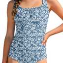 CRISONE Girls One Piece Swimsuits Adjustable Straps Bathing Suit Color Block Padded Pool Beach Swimwear 15-16Y