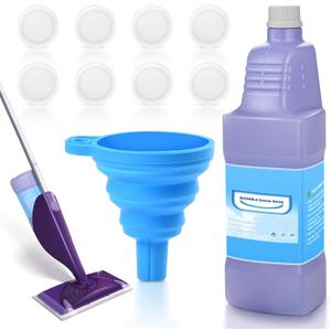 Upgraded Refillable Bottle for Swiffer Wet Jet Mop 1250ml /42.3 FL OZ, Leak-Proof HDPE Solution Refill Bottle with 8 Silicone Gaskets & 1 Funnel,Easy Install for Use with Any Cleaning Solution