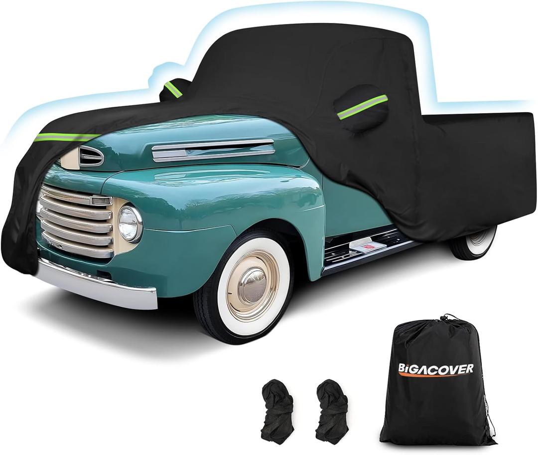 Car Cover for Ford F100 Truck Cover, 420D Oxford Waterproof All Weather Heavy Duty Protection with Zipper Windproof for 1948-1983 Ford F100 1984-1986 F150 Short Bed Regular Cab 6.75' (Black)