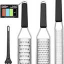 2 PCS Cambom Lemon Zester Grater Three-piece Suit - Heavy Duty Kitchen Tool for Parmesan Cheese, Ginger, Garlic, Nutmeg, Chocolate, Vegetables，Fruits，Stainless Steel Grater Dishwasher Safe Black
