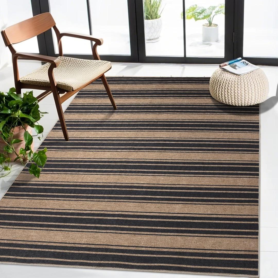 Striped Easy Jute Rug 3x5 Outdoor Rug Washable Rugs for Living Room Bedroom Non Slip Neutral Farmhouse Indoor Outdoor Carpet for Backyard Patio Office