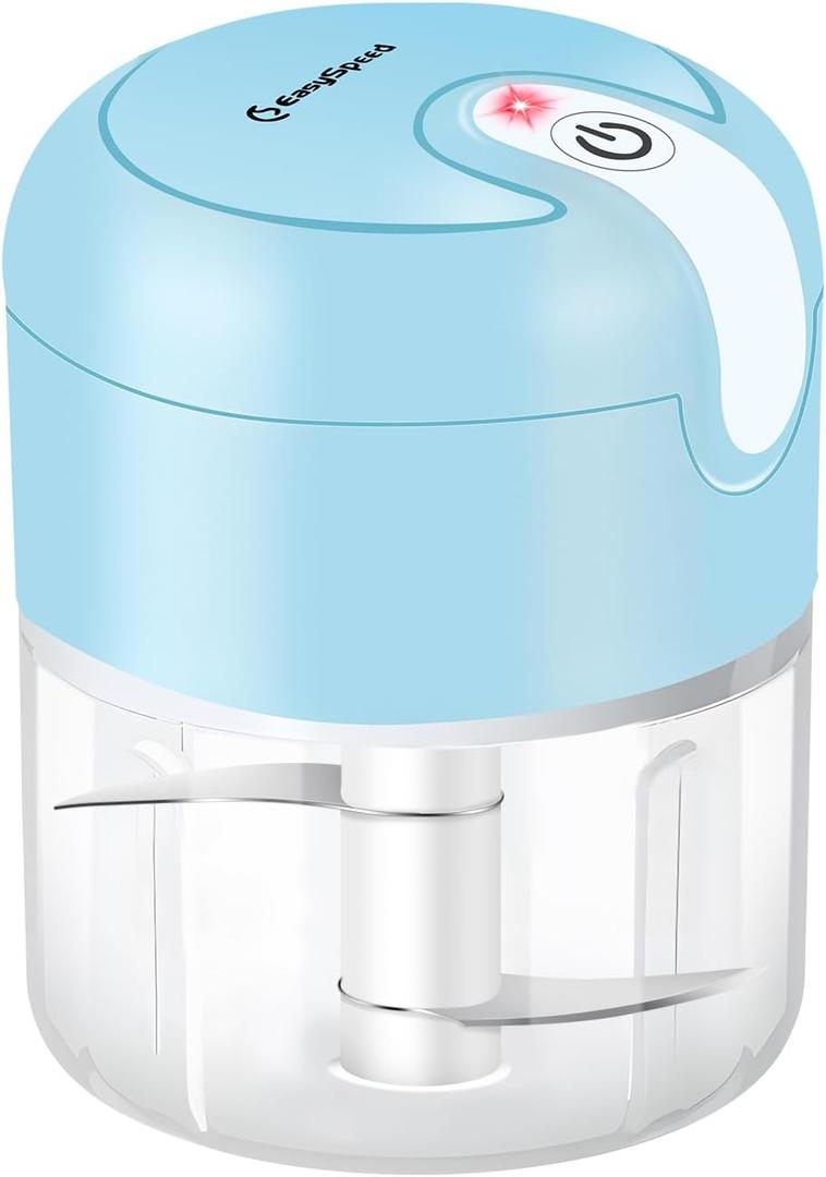 EASYSPEED Electric Garlic Chopper 1Cup, Mini USB Charging Wireless Food Processor with 304 Stainless Steel, 2 Sharp Blades, Portable Kitchen Meat Grinder for Onion, Garlic, Ginger, Baby Food (Blue)