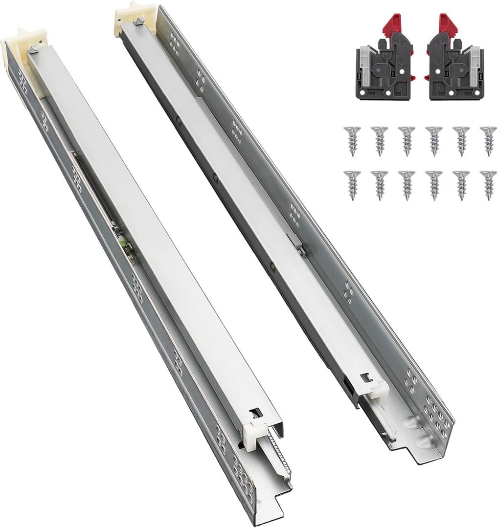 Probrico 1 Pair 21 Inch Undermount Drawer Slides, Full Extension Concealed Drawer Runners Soft Close Bottom Mount Drawer Slides with Rear Mounting Brackets Locking Devices