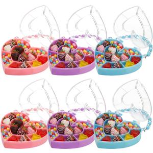 Cunno 6 Pack Valentines Day Containers Heart Shaped Food Containers Large Plastic Snack Box Food Storage with Handle Divided Serving Tray Portable Jewelry Organizer for Candy Fruit(Purple, Pink, Blue)