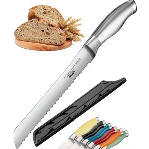 Orblue Serrated Bread Knife with Upgraded Stainless Steel Razor Sharp Wavy Edge - Bread Cutter Ideal for Slicing Homemade Bagels, Cake (8-Inch Blade with 5-Inch Handle) (Ageless Silver)