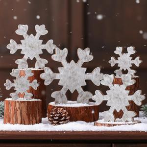 Thyle 5 Pcs Winter Wooden Snowflake Table Decor Snowflake Wonderland Tiered Tray Decor Let It Snow Tabletop Decorations Centerpiece Farmhouse Block Signs for Winter Party Kitchen Home (Farmhouse)