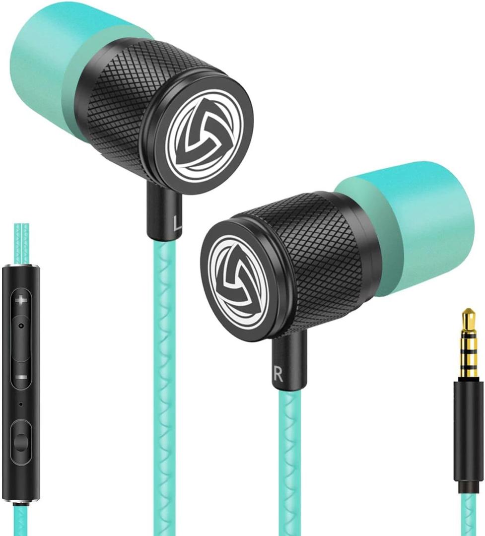 LUDOS Ultra Wired Earbuds in-Ear Headphones, Earphones with Mic, Noise Isolating Ear Buds, Memory Foam for iPhone, Samsung, School Students, Kids, Women, Small Ears - Turquoise