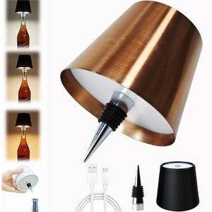 Wireless Bottle Lamp,2025 New 3 Color Stepless Dimming Wireless Wine Bottle Lamp, USB Rechargeable Touch LED Wine Bottle Lights for Home,Bar,Camping,Travel(Rose Gold,1PC)