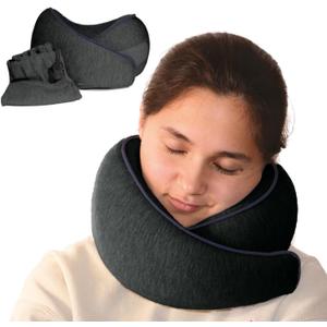 Memory Foam Travel Pillow | Provides Real Support to Head, Neck and Chin | Best Firm Airplane Pillow for Long Flights (Charcoal)