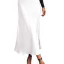 PRETTYGARDEN Women's Satin Skirts Dressy Casual 2025 Fall High Waisted Cocktail Wedding Flowy Elegant A Line Midi Skirt (White,Large)