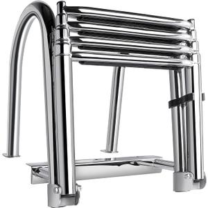 Marinebaby 4-Step Pontoon Boat Ladder, 316 Stainless Steel Folding Telescoping Inboard Ladder with Hand Railing and Extra Wide Steps