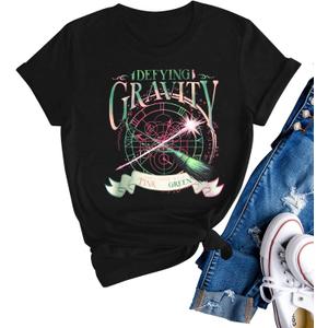 Women Pink Goes Good with Green Shirt Embroidery Musical Movie Shirts Witch and Princess Tee Musical Fan Gift Tops (Small, Deep Black)
