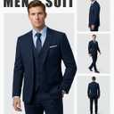 YND Men's 3 Piece Suit Set with Tie, 2 Button Slim Fit Solid Blazer Jacket Vest Pants, Business Wedding Party Suits for Men (Blue, M)