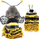 Bee Dog Halloween Costumes, Bumblebee Dress Cosplay Clothes with Cap, Funny Pet Halloween Outfit for Small Medium Large Dogs Cats Christmas Birthday Party Photo Props
