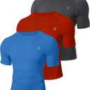 Roadbox Mens Compression Shirt Short Sleeve, 3 Pack Cool Dry Workout Base Layer Undershirts, Athletic T-Shirt for Gym Sports (Gray, M)