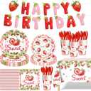 142 Pcs Strawberry Birthday Decorations Berry First Birthday Decorations Strawberry Themed Plates Cups and Napkins Sets Serves 20