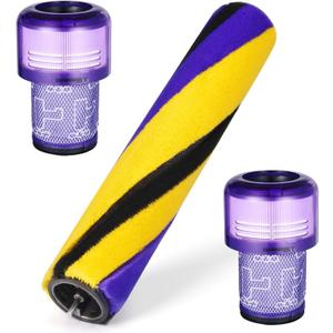 Soft Roller Brush Bar Compatible with Dyson V12 Detect Slim Handheld Vacuum Cleaner, Parts No.971634-01, with 2 Pack V12 HEPA Filters