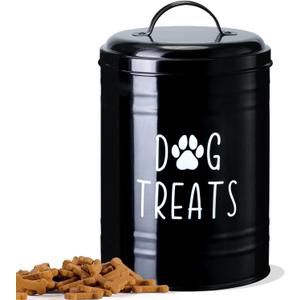Dog Treat Container Airtight, Dog Treat Jar with Lid - 9x5.5'' Metal Dog Cookie Jar for Farmhouse Kitchen Counter, Black Pet Treat Container, Dog Treat Storage Container for Dogs, Cats
