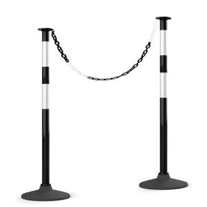 HiGiant 2 Pack 34 Inches Traffic Delineator Posts with Weighted Rubber Base, Portable Black Safety Posts Cones with Reflective Collars and 5 Ft Plastic Chains for Parking Lot, Construction Work