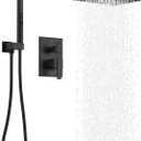 KENES Matte Black Rainfall Bathroom Shower System Rain Shower Head and Handle Set, Shower Faucet Set with 10-Inch Rain Showerhead and Handheld Spray, (Shower Valve Included), LJ-6026A-2