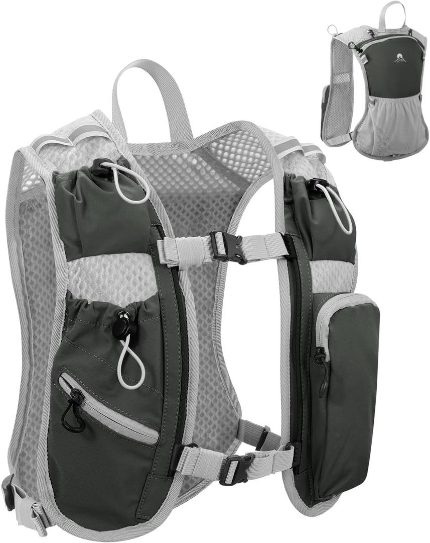 Running Vest for Women and Men, Hydration Running Backpack, Runners Vest, Hydration Vest, with Front Phone Holder, Adjustable Chest and Waist Strap (Dark Gray)