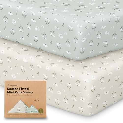 2-Pack Mini Crib Sheets Fitted - 38x26 Pack N Play Sheets for Pack and Play Mattress, Organic Cotton, Soft & Breathable Playard Bedding, Neutral Mini Toddler Bed Cover for Boys, Girls (Daisies)