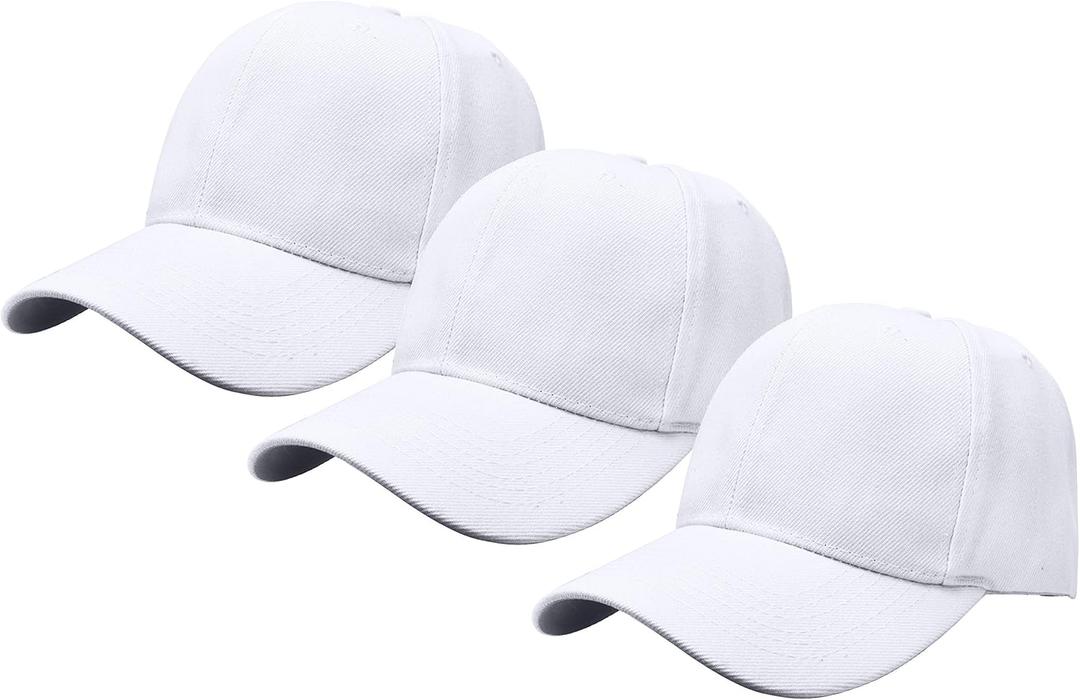 Gelante Plain Baseball Cap Adjustable Back Strap 3 PC (One Size, White)