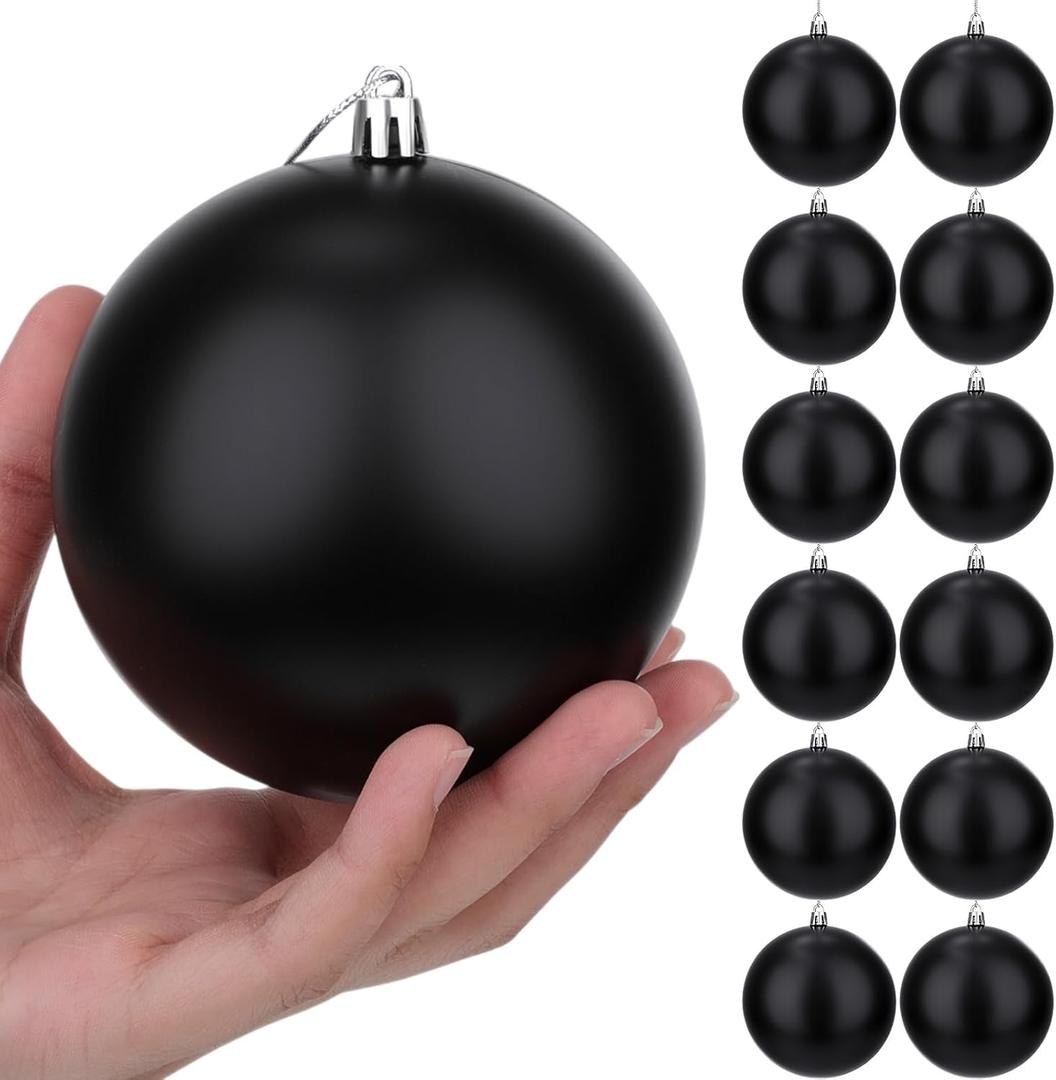Zubebe 12 Pcs 4 Inch Christmas Balls Ornaments Large Christmas Tree Decorations Shatterproof Plastic Ornament Balls Decorative Hanging Ornaments Holiday Wedding Party for Xmas Tree(Black)