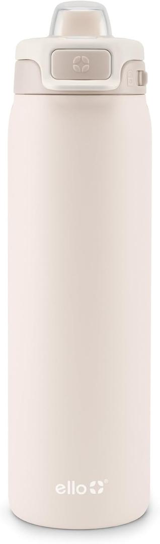 Ello Pop & Fill 22oz Stainless Steel Water Bottle with Quick Fill Technology, Double Walled and Vacuum Insulated Metal, Leak Proof Locking Lid, Sip and Chug, Reusable, BPA Free, Tonal Cream