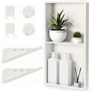 Stainless Steel Shower Niche No Tile Needed 24"x12" Inner Size (25.19"x13.19" Outside Size) Matte Warm White - Niche for Shower Wall - Bathroom Niches - Includes Corner Shelves Razor Holders and Hooks
