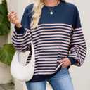 HEYTALALA Womens Oversized Striped Sweatshirts Y2K Long Sleeve Crewneck Sweater Color Block Drop Shoulder Loose Pullover Tops (S)