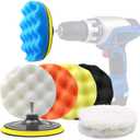 6 Inch Car Polishing & Buffing Sponge Pads Kit Wool Bonnet Pads for Household Electric Drill and Auto Polisher with 8mm M14 Drill Adapter for Washing Cleaning Waxing Dusting, 11PCS