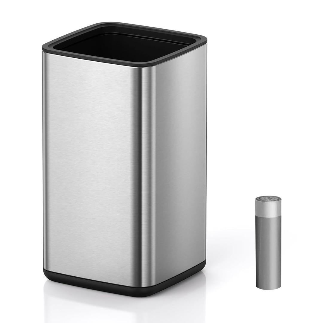 Mbillion 4 Gal/15L Open top Trash Can with Removable Inner Bucket Small Waste Basket, Metal Trash Can for Bathroom Office,Stainless Steel (Sliver)