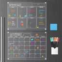 Hivillexun 16.5"x12" Clear Acrylic Magnetic Dry Erase Calendar Board with Monthly & Weekly Planner, 6 Markers & Large Eraser for Fridge, Office, Home (White)