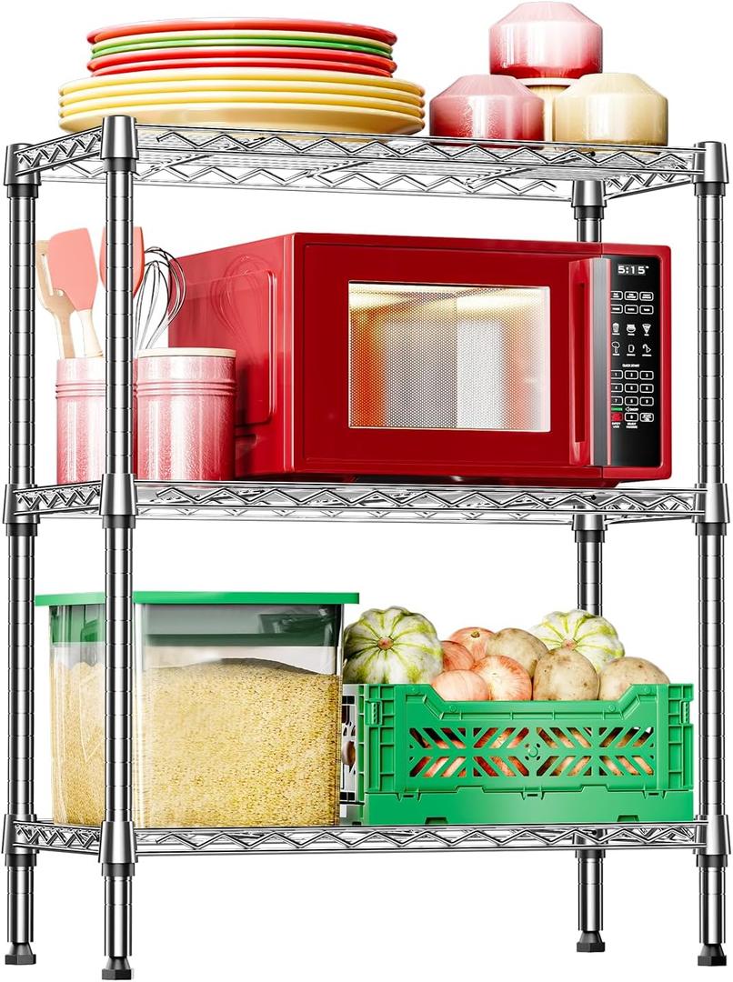 IZEUK 3-Tier Heavy Duty Steel Storage Shelves, Metal Shelf Wire Shelving Rack for Pantry, Kitchen, Home or Office Organization (29.5" W x 13.8" D x 35.5" H, 750LBS, Chrome)