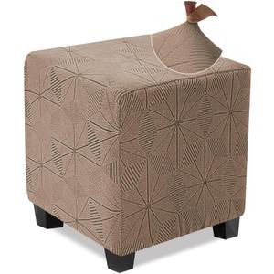 NeColorLife Ottoman Cover - Stretch Slipcover, Knitted Jacquard Fabric for Square Ottoman, Storage Stool, Footstool Protector (Light Coffee, 1PC)