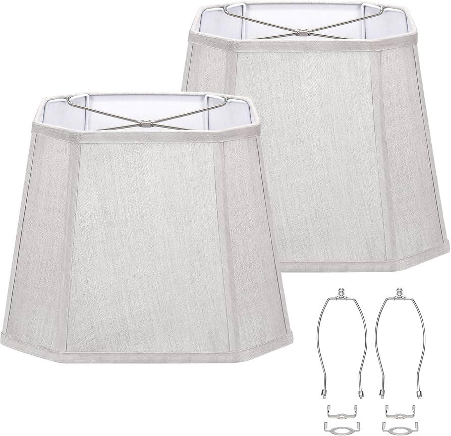 Gray Lamp Shades Set of 2, 10.5" x 10"x 13" Medium Rectangle Lampshades Cut Corner Fabric Lamp Shades Replacement, Include 2 Lamp Harps, Suitable for E26 Base and Saddle Base, Easy Assembly Required