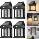 4pcs Solar Fence Lights, Motion Sensor Outdoor Lights, 3 Lighting Modes Dusk to Dawn Porch Lights IP65 Waterproof, Outdoor Solar Wall Lights 600LM, 1800mah Suitable for Patios, Porches, Garage (Black)