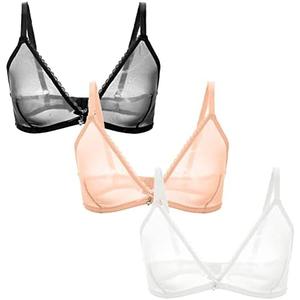 varsmiss Women Sheer Mesh Transparent Unlined Bra Sexy Wireless Underwear, L