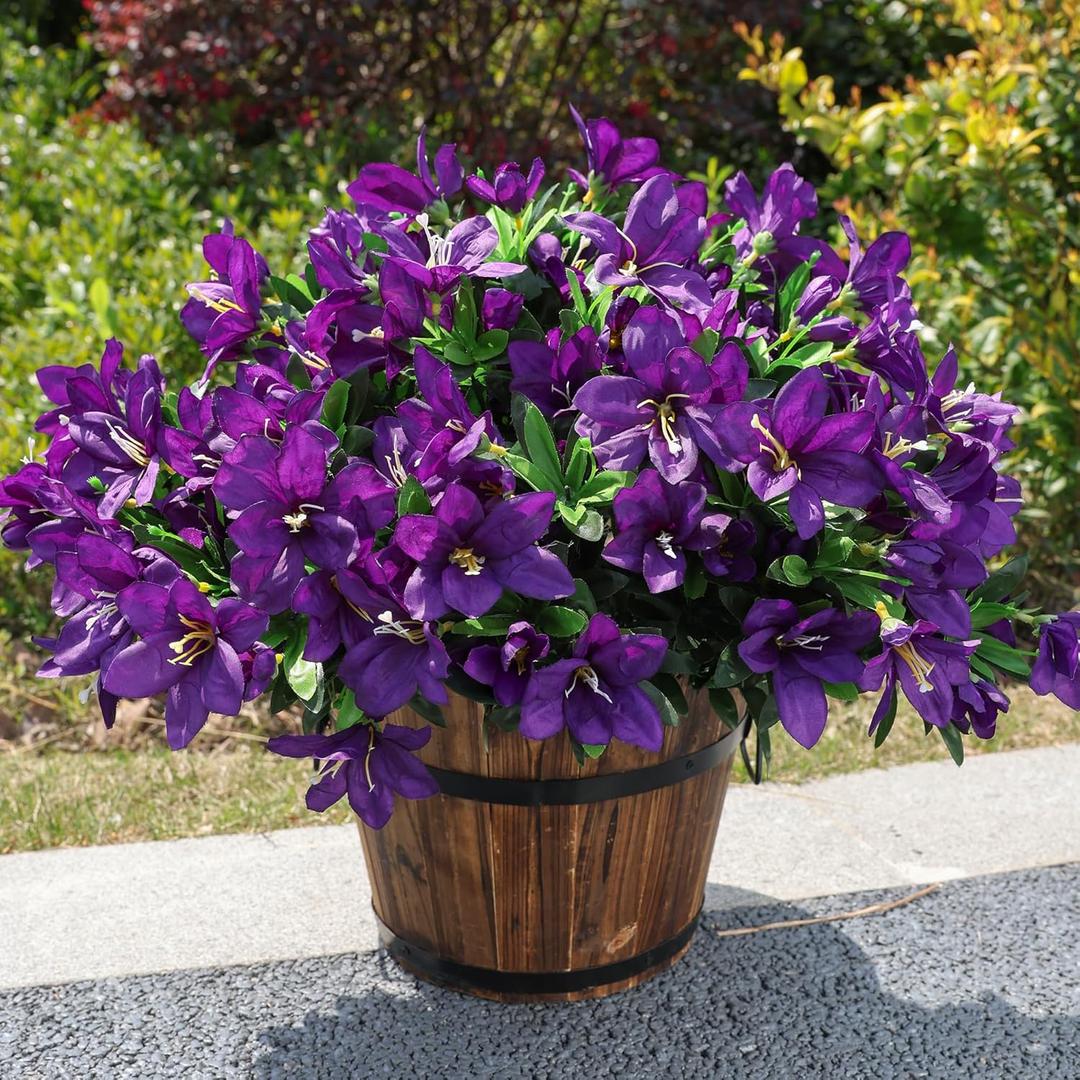 INSPRING Artificial Faux Plants Flowers for Outdoors 3 Bundles Fake Silk Azalea Flowers for Outside Winter Decoration UV Resistant Realistic Fake Flower for Outside Planter Porch Patio Garden Home (Dark Purple)