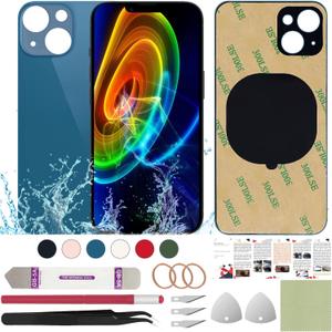Rear Back Cover Glass Replacement Compatible with iPhone 13 6.1" + Professional Tools (Blue)