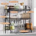 MOUKABAL Dish Drying Rack - Stainless Steel Over The Sink Dish Drying Rack (Expandable Length), 2 Tier Large Dish Rack with Utensil Holder, 32.3" - 33.9"(L) x 11.4"(W) x 32.3"(H) Black