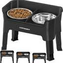 URPOWER 3-in-1 Elevated Dog Bowls - Mess Proof Double Deck 4 Height Adjustable Raised Stand with 2 Stainless Steel Food Bowls & Licking Plate for Small, Medium & Large Dogs (Black)