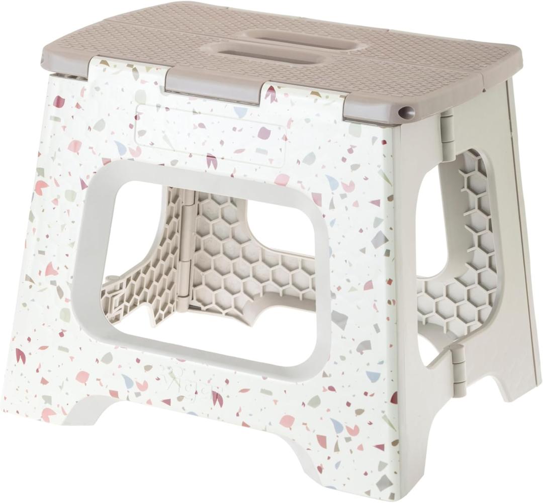 Vigar Compact Step Stool Foldable, 10-1/2-inch Step Stools for Adults up to 330 Pound, Lightweight Stool, Non-Slip Folding Step Stool, Terrazzo Body